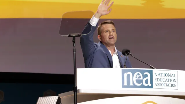 This Years NEA Friend of Education, Dr. Josh Cowen accepts award at the 2025 NEA Representative Assembly in Portland, Oregon