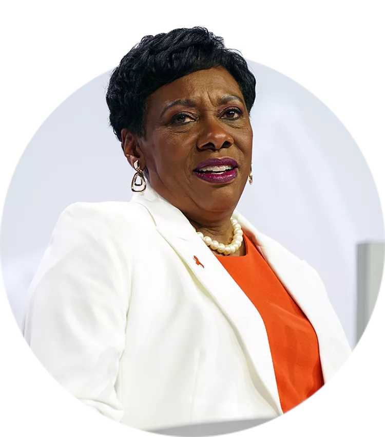Becky Pringle addresses NEA delegates at the RA meeting
