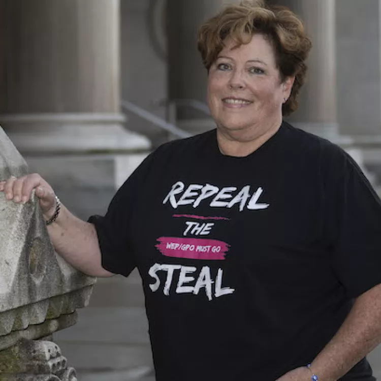 Teacher in Repeal the Steal T-shirt