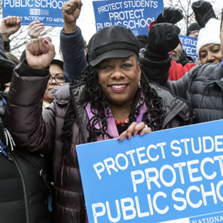 Becky Pringle speaks at the Feburary 12 Rally to Protect Public Schools in Washington, DC