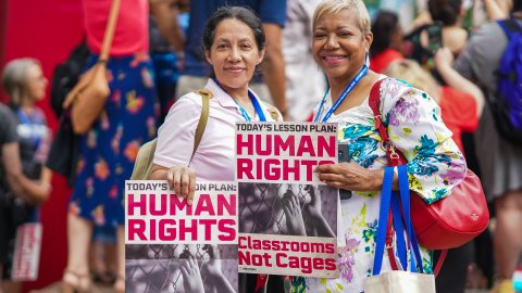 Two women at human rights rally