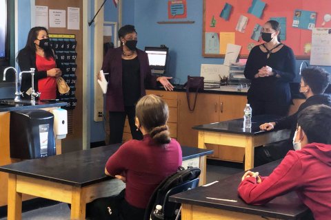 NEA President Becky Pringle visits a science classroom in Yonkers, New York