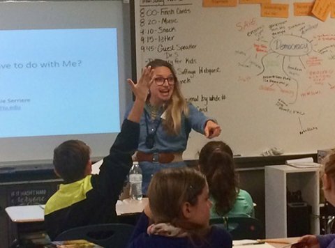 Stephanie Serriere engaging elementary students in civics.