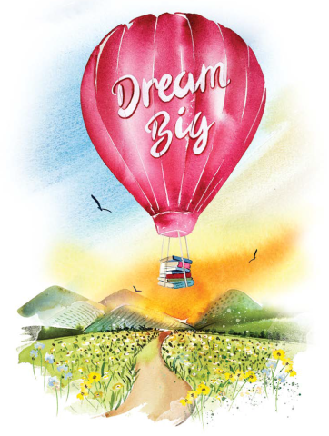Illustration of hot air balloon with words dream big