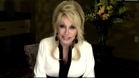 screenshot of Dolly Parton speaking to RA delegates via video