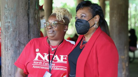 NEA President Becky Pringle stands with Safety Assistant Demetria Harvey