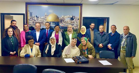 Becky meets with members of the General Union of Palestinian Teachers (GUPT)