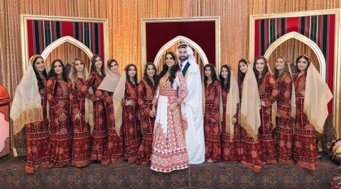 A group picture of a Palestinian wedding party