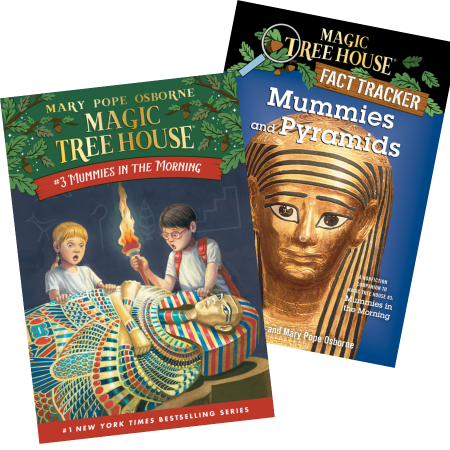 Covers to two Magic Treehouse books Mummies in the Morning and Mummies and Pyramids