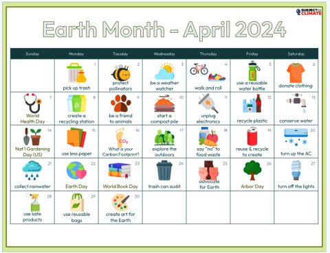 Earth Month activity calendar