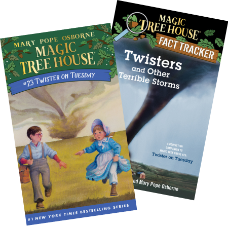Magic Treehouse books covers for Twister on Tuesday and Fact Tracker: Twisters and Other Terrible Storms