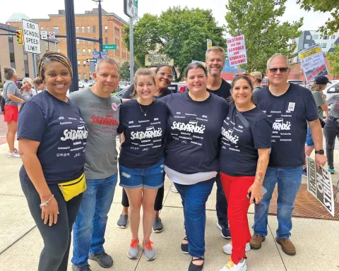 Teacher Annelise Taggart, third from left, with union colleagues