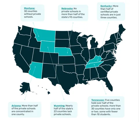 private schools in rural states map