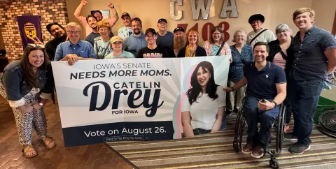 Iowa educators at a campaign event for Catelin Drey