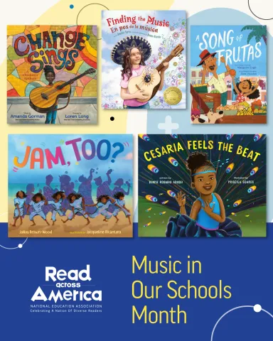 A collage of picture book covers for Music in Our Schools Month